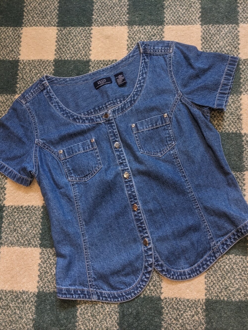 Vintage Liz Claiborne Crazy Horse 100% Cotton Denim Button Down Blouse Size M/L